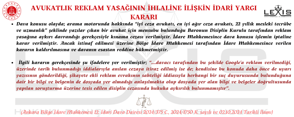 Avukatlık Reklam Yasağının İhlaline İlişkin Yargı Kararı - 135